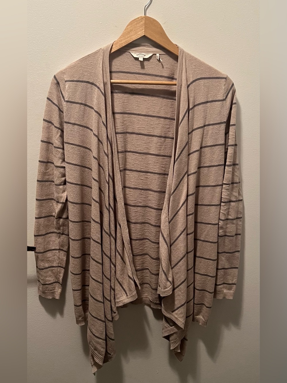 ✨ FatFace Striped Drape Open Front Cardigan Oatmeal Grey UK 10 US 6
